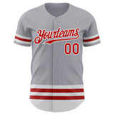 Custom Gray Red-White Line Authentic Baseball Jersey