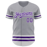 Custom Gray Purple-White Line Authentic Baseball Jersey
