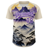 Custom White Purple 3D Pattern Design Mountains Landscape Authentic Baseball Jersey