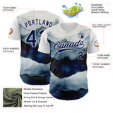 Custom White Navy 3D Pattern Design Watercolor Mountains Authentic Baseball Jersey