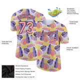 Custom White Medium Pink-Navy 3D Pattern Design Hawaii Palm Leaves Performance T-Shirt