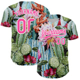 Custom Green Pink-White 3D Pattern Design Cactus Festival Authentic Baseball Jersey