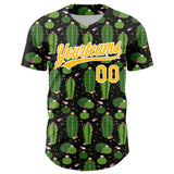 Custom Black Gold-White 3D Pattern Design Cactus Festival Authentic Baseball Jersey