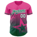 Custom Pink Kelly Green-White 3D Pattern Design Gradient Style Twinkle Star Authentic Baseball Jersey