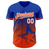 Custom Thunder Blue Orange-White 3D Pattern Design Gradient Style Twinkle Star Authentic Baseball Jersey