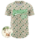 Custom Cream White-Grass Green 3D Pattern Design Animal Deer Authentic Baseball Jersey
