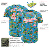 Custom Sky Blue Medium Pink-White 3D Pattern Design Animal Tiger Leopard Flamingo And Hawaii Palm Leaves Authentic Baseball Jersey