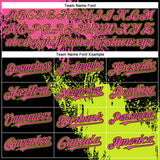 Custom Pink Black-Neon Yellow 3D Pattern Design Abstract Brush Stroke Authentic Baseball Jersey