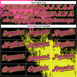 Custom Pink Black-Neon Yellow 3D Pattern Design Abstract Brush Stroke Authentic Baseball Jersey