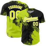 Custom Neon Yellow Black-White 3D Pattern Design Abstract Brush Stroke Authentic Baseball Jersey
