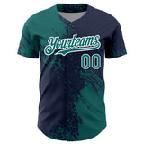 Custom Teal Navy-White 3D Pattern Design Abstract Brush Stroke Authentic Baseball Jersey