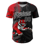 Custom Black Red-White 3D Pattern Design Animal Tiger Authentic Baseball Jersey