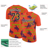 Custom Red Neon Green-White 3D Pattern Design Cowboy Rodeo Performance T-Shirt