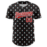 Custom Black Red-White 3D Gothic Style Skull Authentic Baseball Jersey