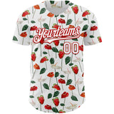 Custom White Red 3D Pattern Design Tropical Anthurium Flower Authentic Baseball Jersey