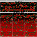 Custom Black Red-Green 3D Pattern Design Gothic Style Rose Authentic Baseball Jersey