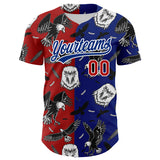 Custom Royal Red-White 3D Pattern Design American Eagle Authentic Baseball Jersey