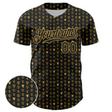 Custom Black Old Gold 3D Pattern Design Hearts Authentic Baseball Jersey