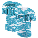 Custom Panther Blue Black-White 3D Pattern Design Fish Performance T-Shirt
