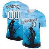Custom Sky Blue White-Black 3D Pattern Design Fishing Performance T-Shirt