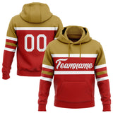 Custom Stitched Red White-Old Gold Line Sports Pullover Sweatshirt Hoodie
