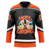 Custom Black Orange-White Funny Christmas 3D Hockey Lace Neck Jersey