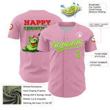 Custom Light Pink Neon Green Red-Kelly Green 3D Funny Christmas Authentic Baseball Jersey