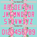 Custom Ice Blue Pink-White 3D Tropical Hawaii Jungle Leaves And Flower Authentic Baseball Jersey