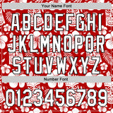 Custom Red White-Black 3D Tropical Hawaii Jungle Leaves Flower And Tiki Mask Authentic Baseball Jersey