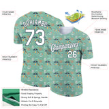 Custom Ice Blue White-Midnight Green 3D Pattern Design Sailing Ship Wheel Anchor Columbus Day Performance T-Shirt