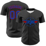 Custom Olive Thunder Blue-Red 3D Pattern Design Father's Day Top Dad Authentic Baseball Jersey