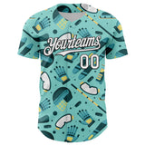 Custom Ice Blue White-Black Comic Doodle Ballgame 3D Pattern Design Authentic Baseball Jersey