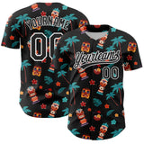 Custom Black White 3D Hawaii Tropical Palm Tree Flower And Tiki Mask Authentic Baseball Jersey