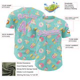 Custom Ice Blue Light Purple-White 3D Pattern Design Foodie Fast Food Burger Fries Pizza Authentic Baseball Jersey