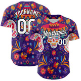 Custom Purple White-Black 3D Mexican Festival Flower Skull With Sombrero Cinco de Mayo Authentic Baseball Jersey