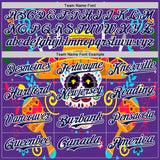 Custom Purple Navy-White 3D Mexican Festival Flower Skull With Sombrero Cinco de Mayo Authentic Baseball Jersey