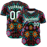 Custom Black White-Kelly Green 3D Mexican Festival Flower Cinco de Mayo Authentic Baseball Jersey