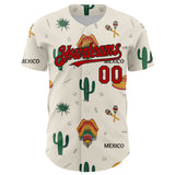 Custom Cream Red-Black 3D Mexican Festival Cactus And Sombrero Cinco de Mayo Authentic Baseball Jersey