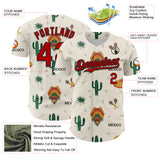 Custom Cream Red-Black 3D Mexican Festival Cactus And Sombrero Cinco de Mayo Authentic Baseball Jersey