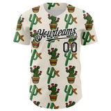 Custom Cream Black-White 3D Mexican Cactus Authentic Baseball Jersey