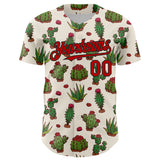Custom Cream Red-Black 3D Mexican Cactus Authentic Baseball Jersey