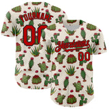 Custom Cream Red-Black 3D Mexican Cactus Authentic Baseball Jersey
