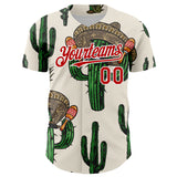 Custom Cream Red-White 3D Mexican Cactus Authentic Baseball Jersey