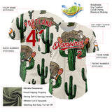 Custom Cream Red-White 3D Mexican Cactus Authentic Baseball Jersey