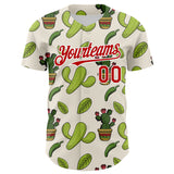 Custom Cream Red-White 3D Mexican Cactus Authentic Baseball Jersey