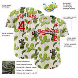 Custom Cream Red-White 3D Mexican Cactus Authentic Baseball Jersey
