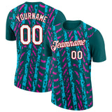 Custom Midnight Green Lakes Blue Deep Pink-Red 3D Esports Performance T-Shirt