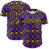 Custom Purple Navy-Gold 3D Skull Authentic Baseball Jersey