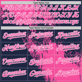 Custom Pink Navy-White 3D Pattern Design Abstract Brush Stroke Authentic Baseball Jersey