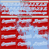 Custom Light Blue Red-White 3D Pattern Design Abstract Brush Stroke Authentic Baseball Jersey